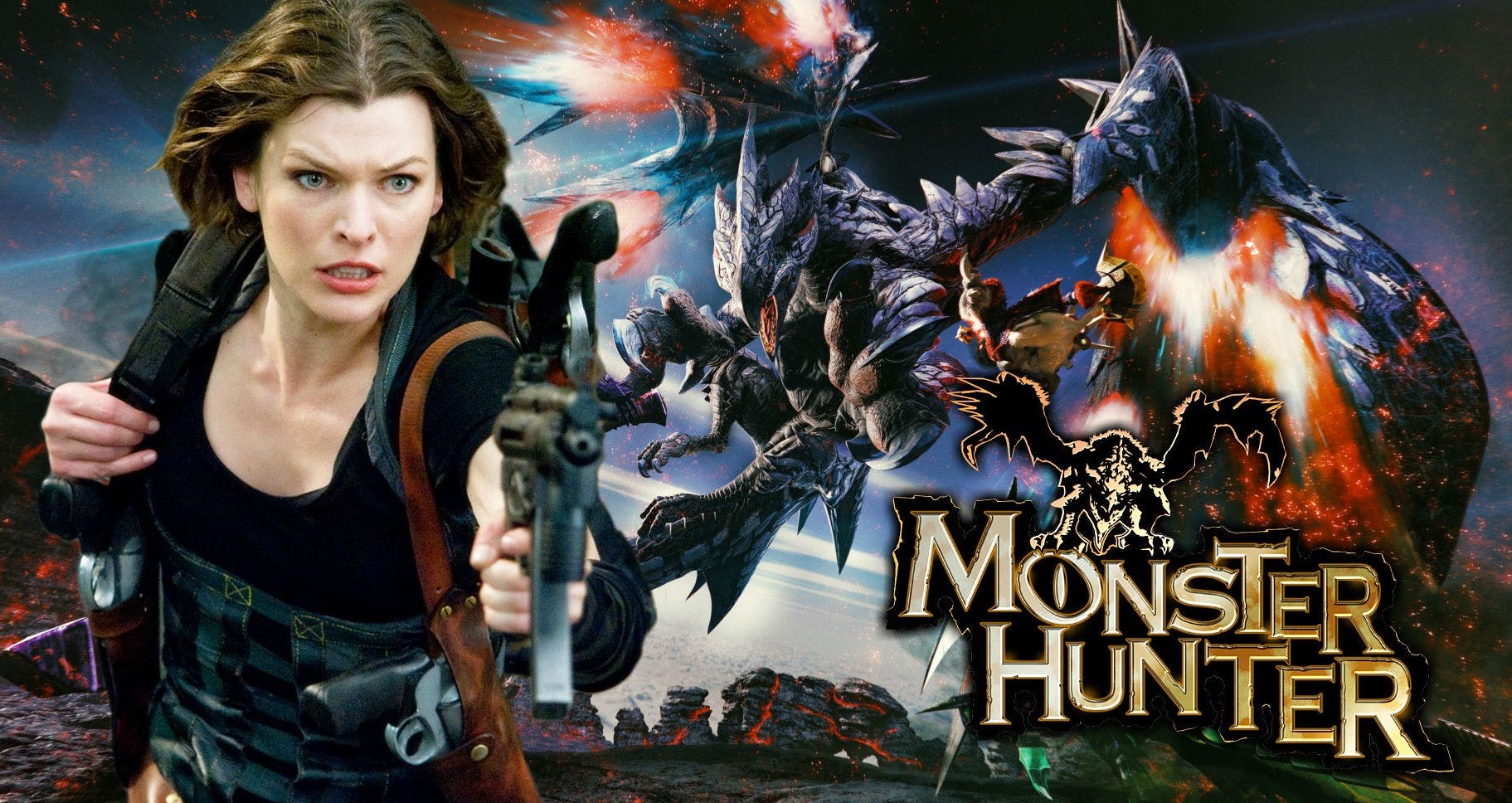 Милла Йовович и Рон Перлман на съёмках фильма по Monster Hunter
